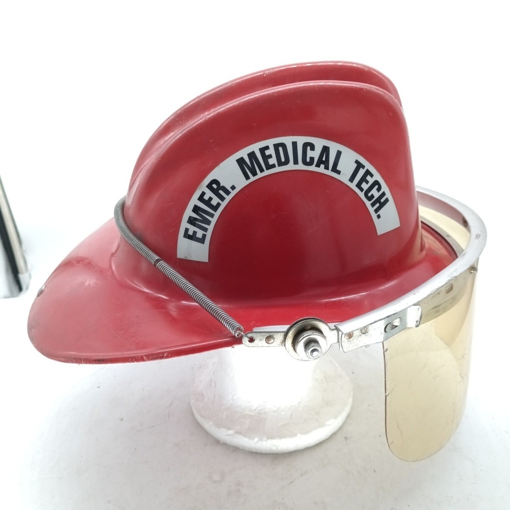 Fyr-Fyter Gentex Vintage Fireman Helmet Red Emer Medical Tech Cracked Visor